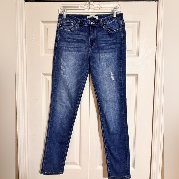 Kancan Dark Wash High Waisted Distressed Skinny Jeans - Picture 1 of 8